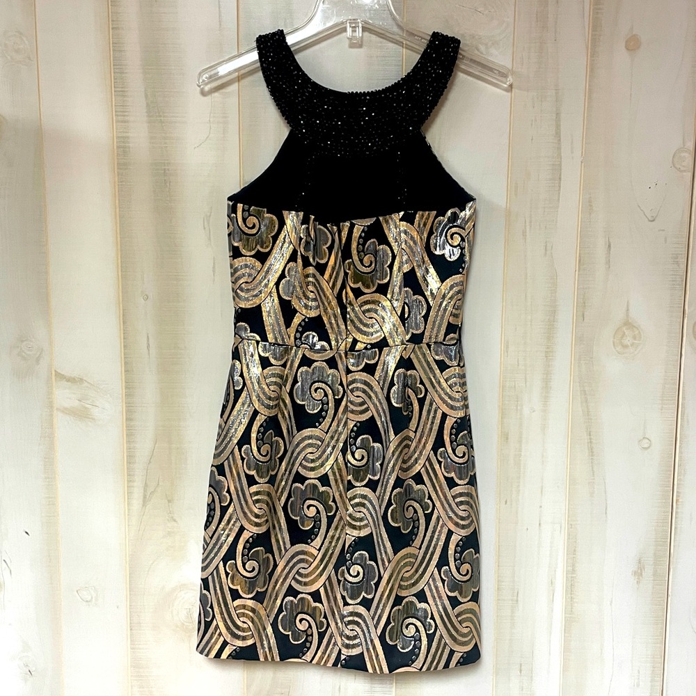 Lilly Pulitzer Sydney Brocade Black Gold Metallic Beaded Cocktail Dress Sz 2 - Picture 5 of 10